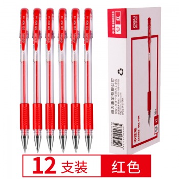 得力(deli)0.5mm经典办公中性笔签字笔 子弹头红色12支/盒6600ES
